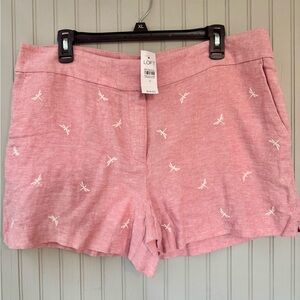 LOFT Light Pink Women's Shorts with White Embroidery dragonfly